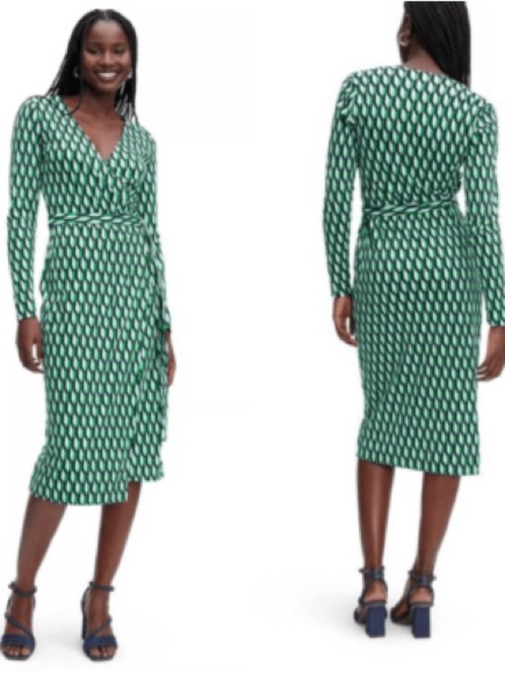 Women's Long Sleeve Midi Arrow Geo Green Wrap Dress - DVF for Target